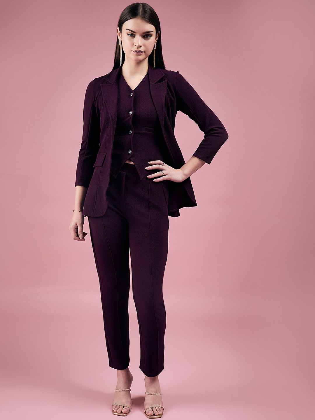 

DressBerry 3 Pcs Top Blazer With Trouser Co-Ords, Purple