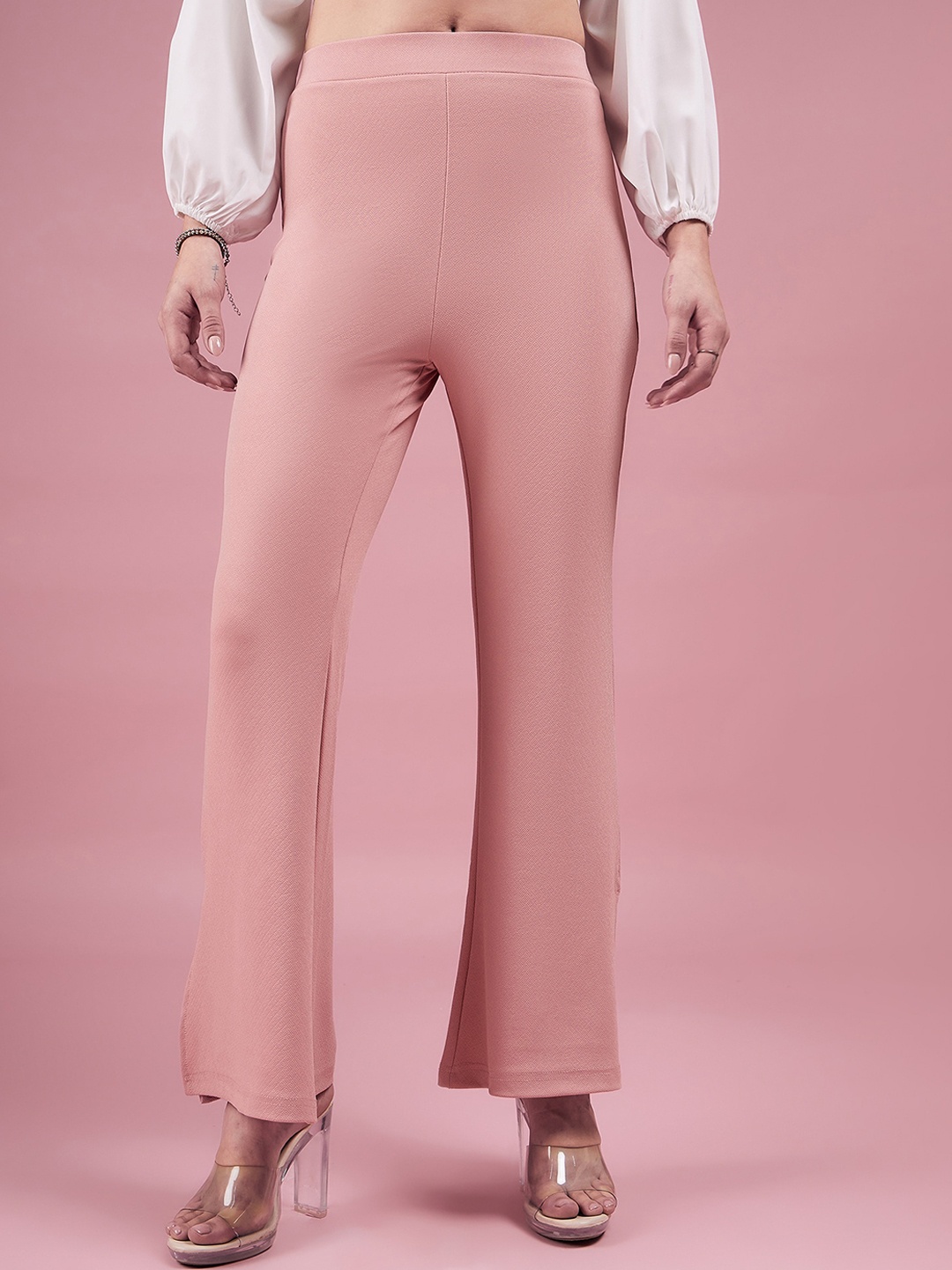 

DressBerry Peach-Coloured Women Relaxed Straight Fit High-Rise Easy Wash Parallel Trousers