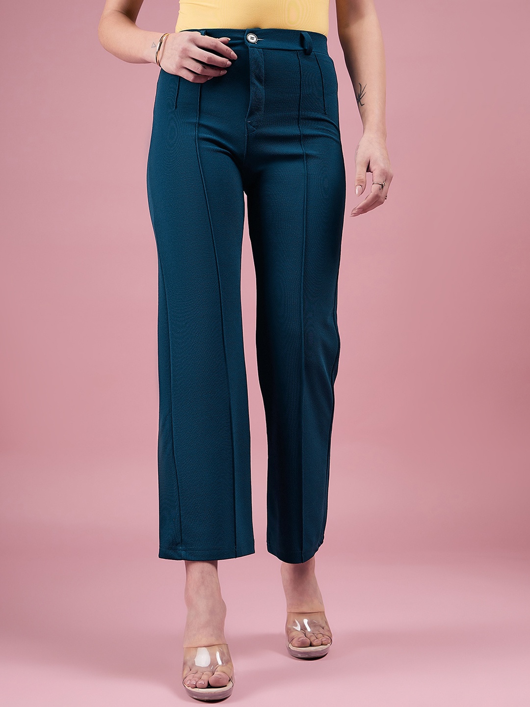 

DressBerry Women Blue Relaxed Straight Fit High-Rise Easy Wash Culottes Trousers