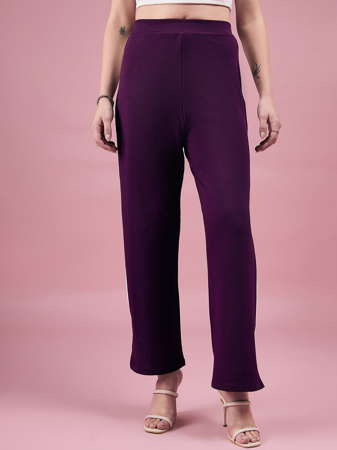 

DressBerry Purple Women Relaxed Straight Fit High-Rise Easy Wash Parallel Trousers