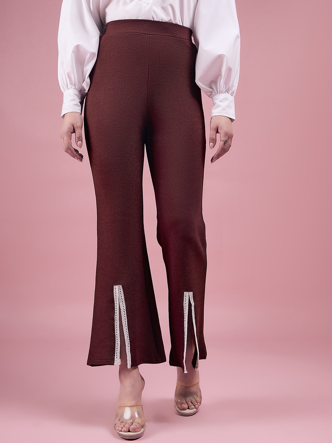 

DressBerry Maroon Women Relaxed Straight Fit High-Rise Easy Wash Bootcut Trousers