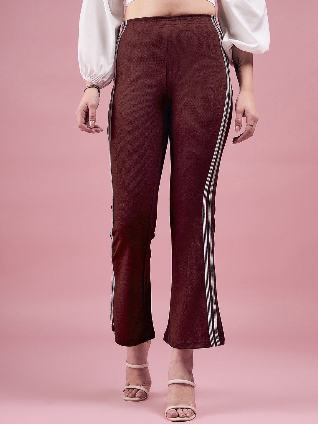 

DressBerry Maroon Women Relaxed Straight Fit High-Rise Easy Wash Bootcut Trousers