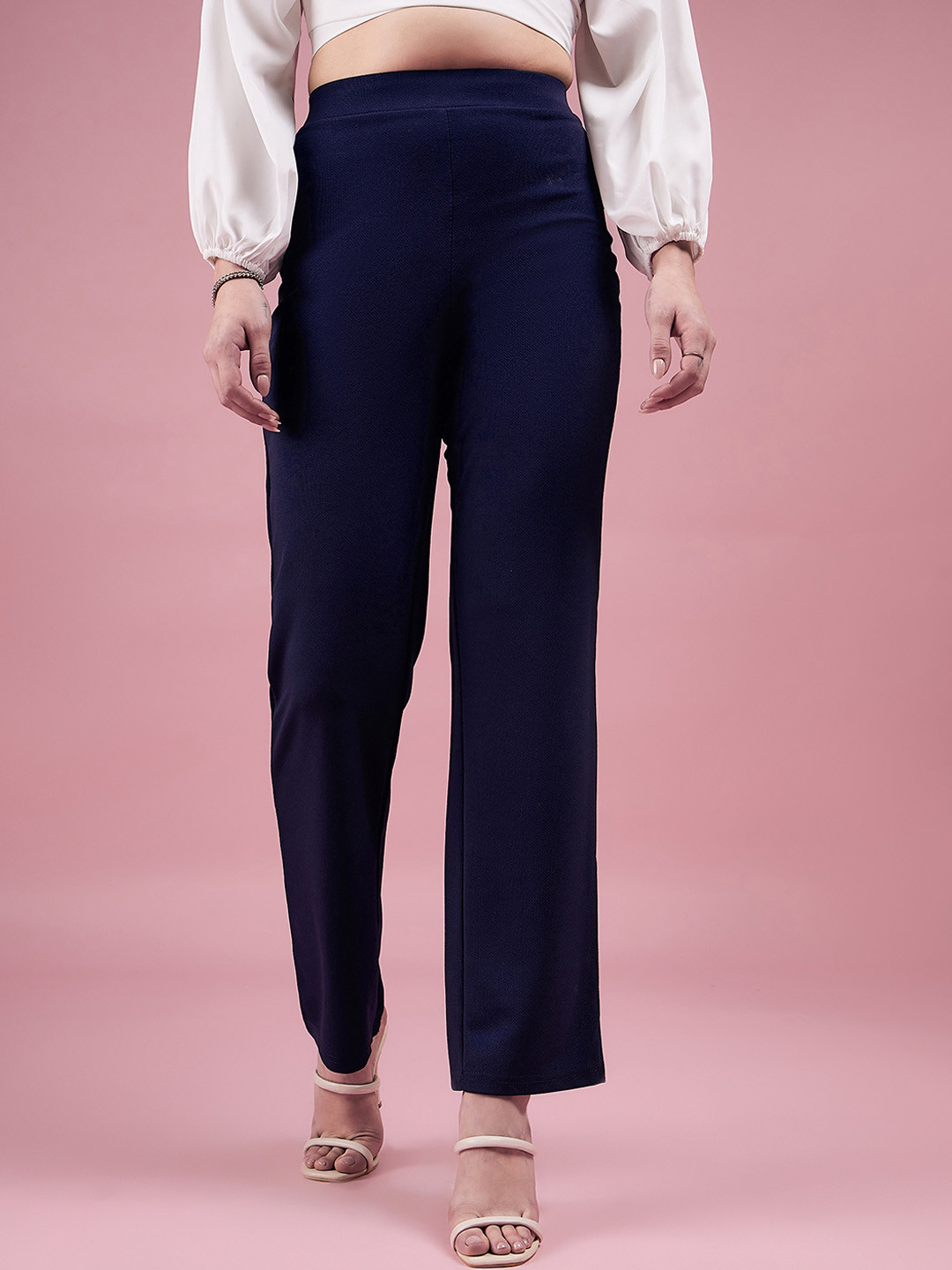 

DressBerry Women Blue Relaxed Straight Fit High-Rise Easy Wash Parallel Trousers