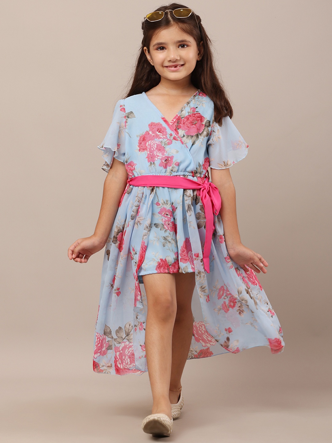 

BAESD Girls Floral Printed Fit & Flare Dress, Blue
