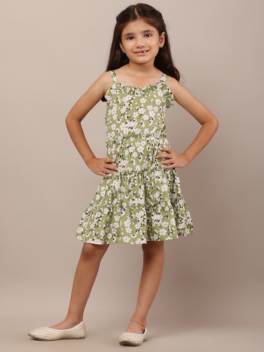 

BAESD Girls Floral Printed Fit & Flare Dress, Green