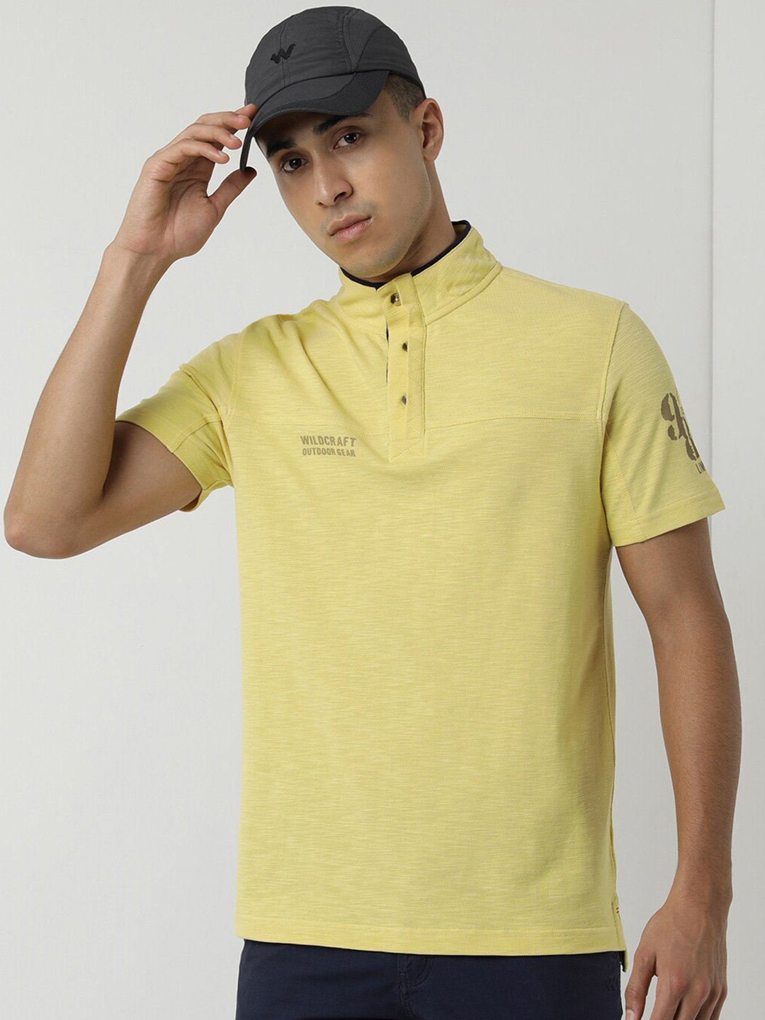 

Wildcraft Henley Neck Short Sleeves Cotton T-shirt, Mustard