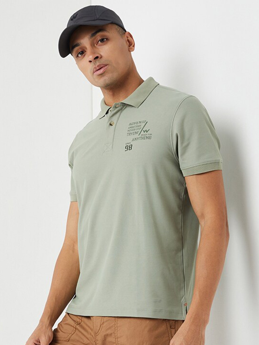

Wildcraft Typography Printed Polo Collar Cotton T-shirt, Sea green