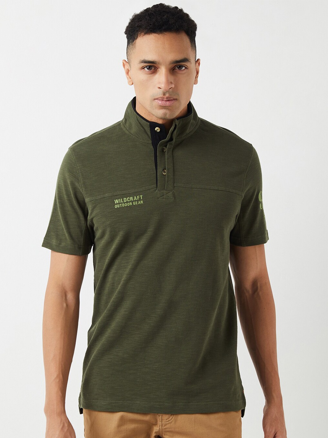 

Wildcraft Henley Neck Short Sleeves Cotton T-shirt, Olive