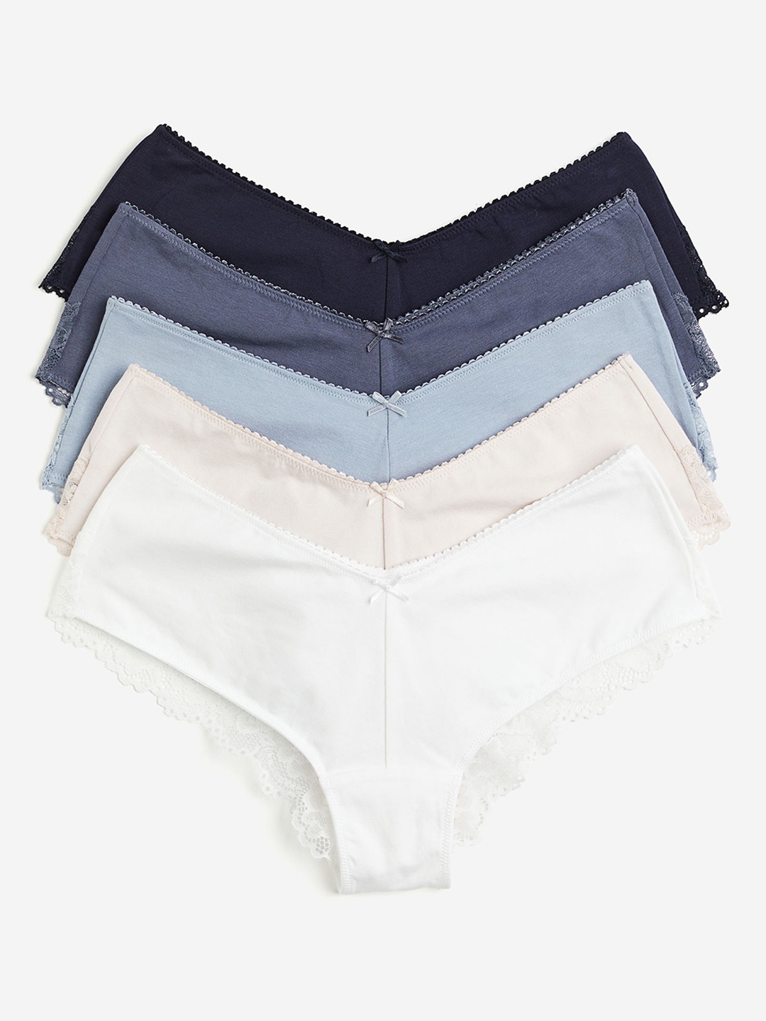 

H&M Women 5-Pack Lace-Trimmed Cotton Hipster Briefs, White