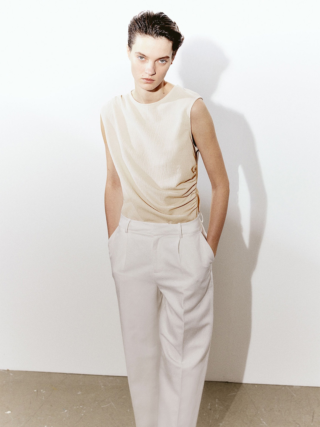

H&M Draped Vest Top, Beige
