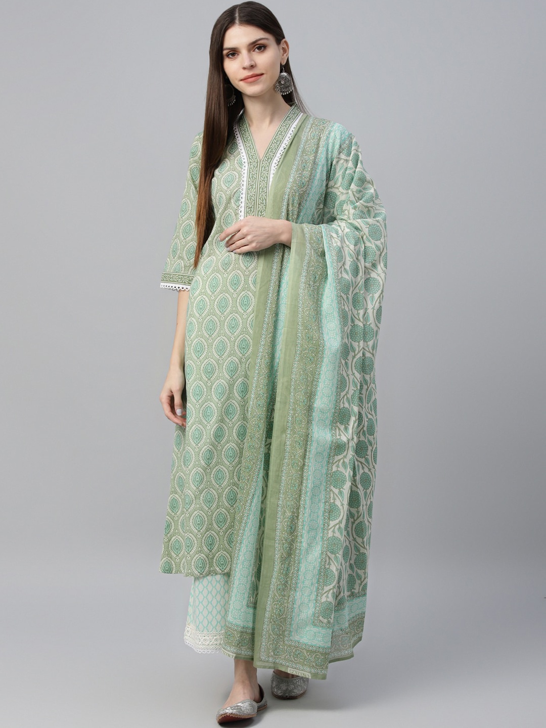 

Libas Women Printed Kurta with Palazzos & Dupatta, Green