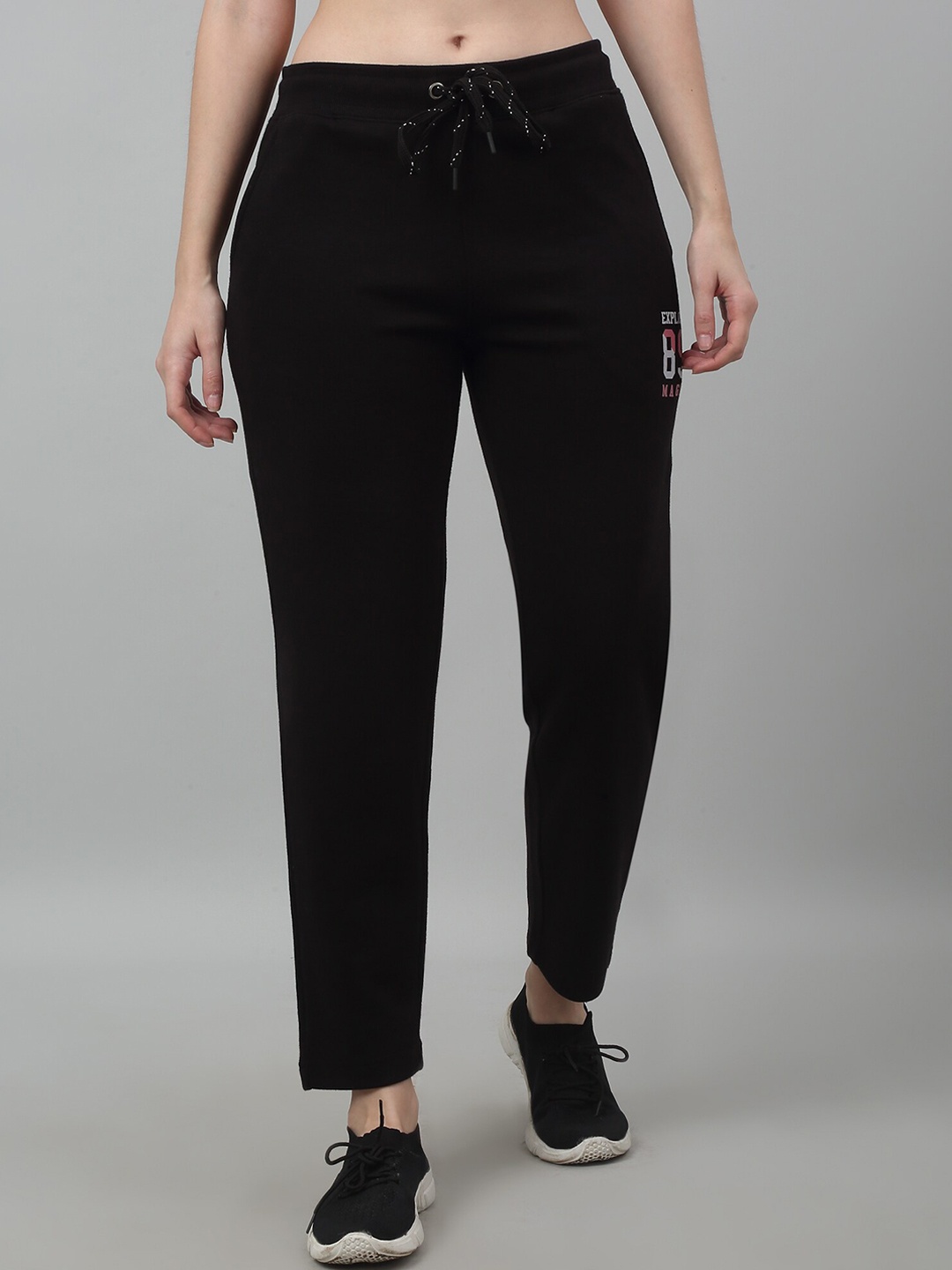 

Cantabil Women Typographic Printed Detail Track Pants, Black