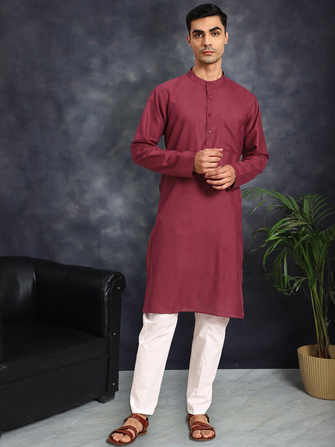 

Anouk Men Regular Pure Cotton Kurta with Pyjamas, Maroon