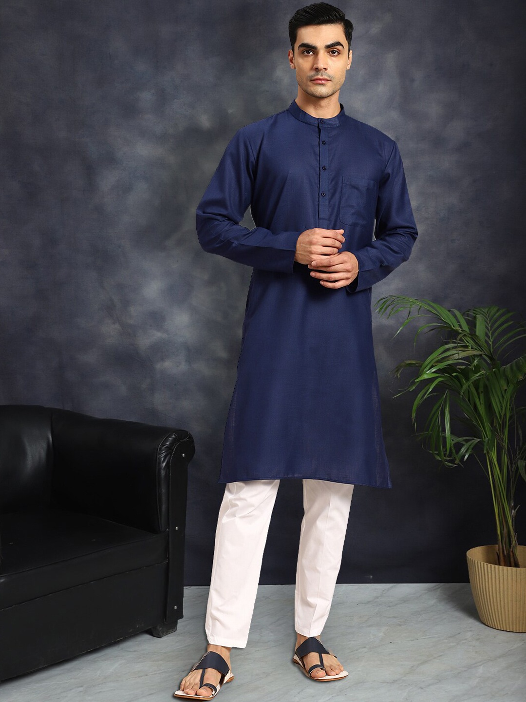 

Anouk Men Regular Pure Cotton Kurta with Pyjamas, Blue