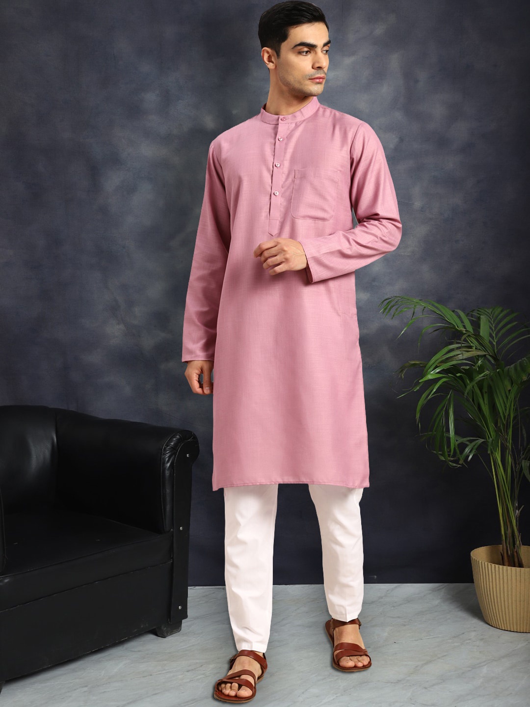 

Anouk Men Regular Pure Cotton Kurta with Pyjamas, Magenta
