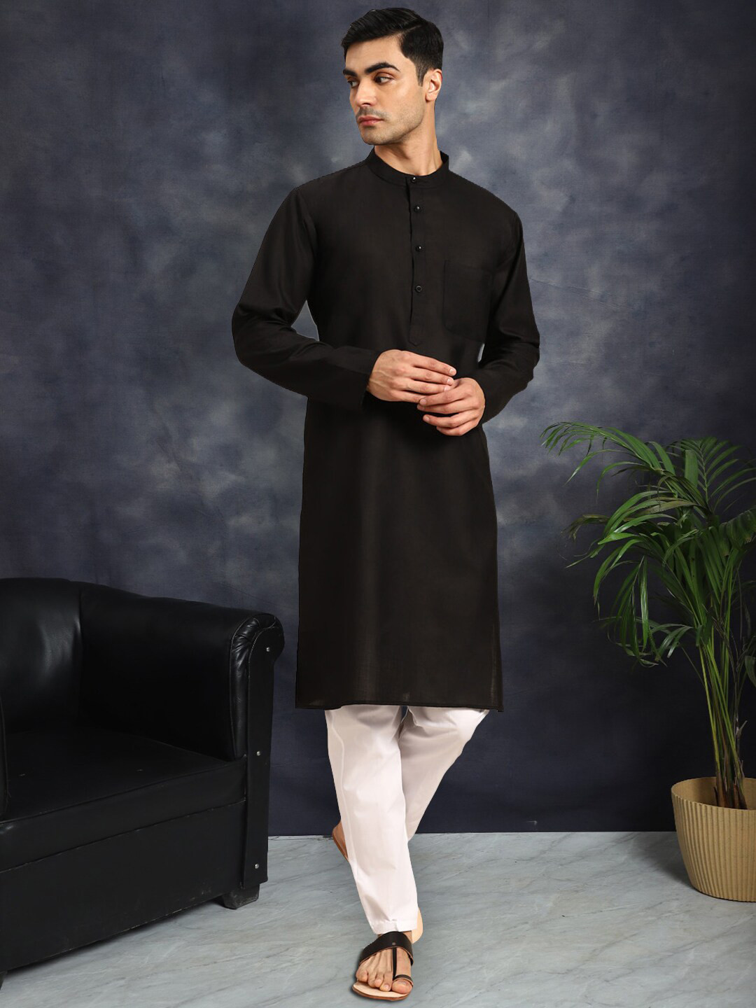 

Anouk Men Regular Pure Cotton Kurta with Pyjamas, Black