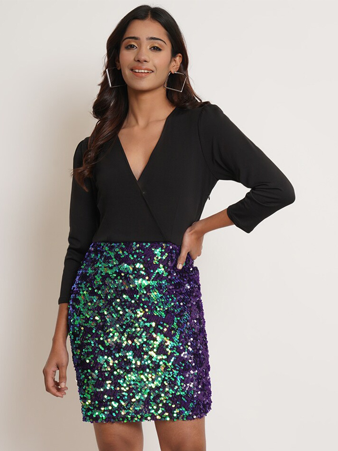 

Purple State Embellished Sheath Dress, Black