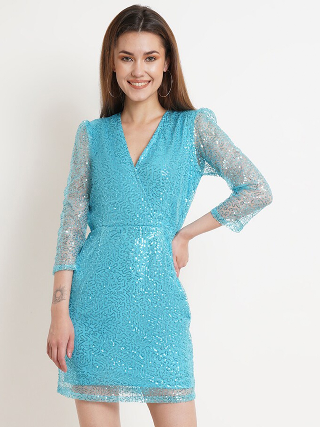 

Purple State Embellished V-Neck Sequined Sheath Dress, Blue