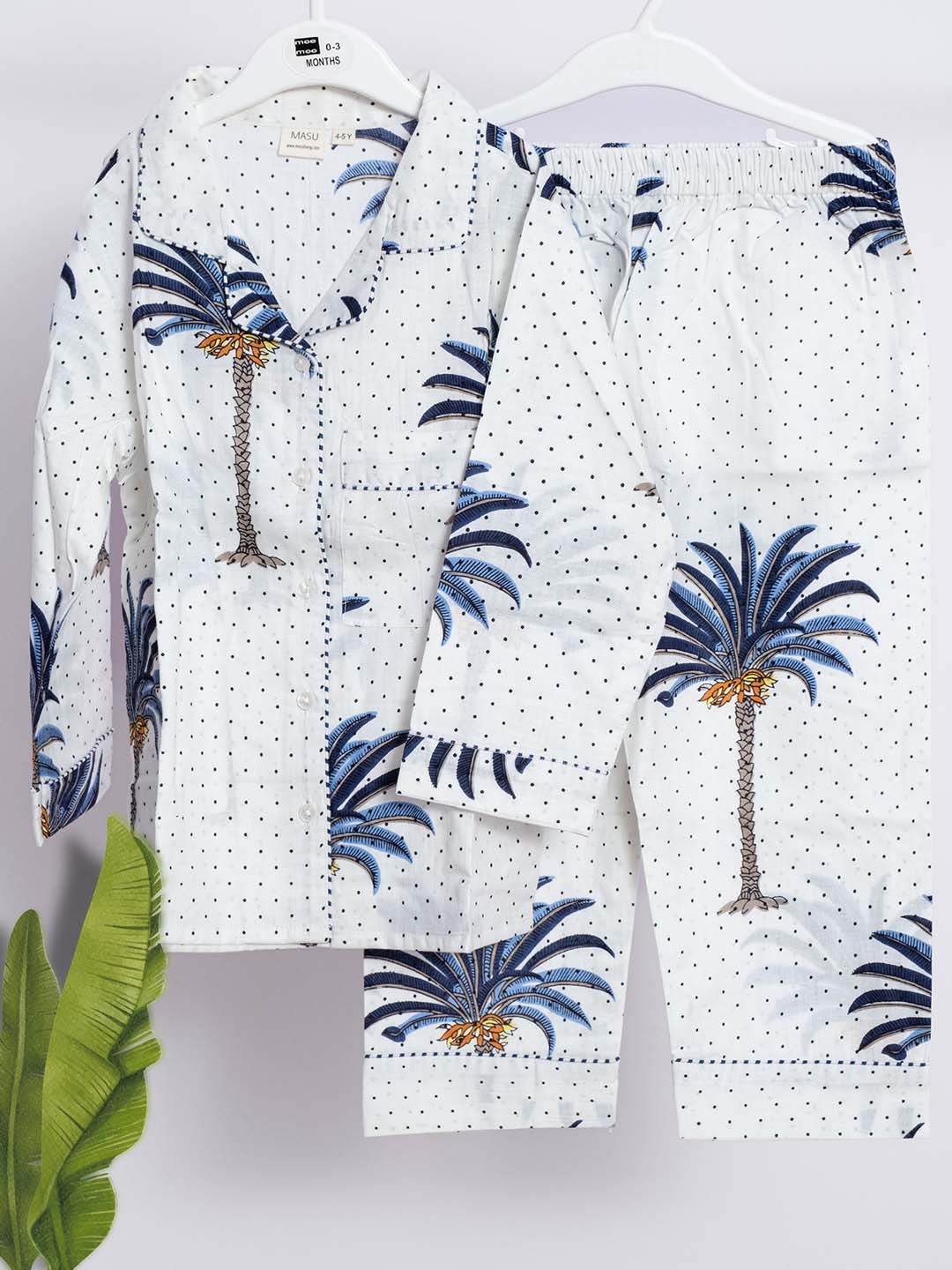 

MASU LIVING Unisex Kids Printed Night suit, White