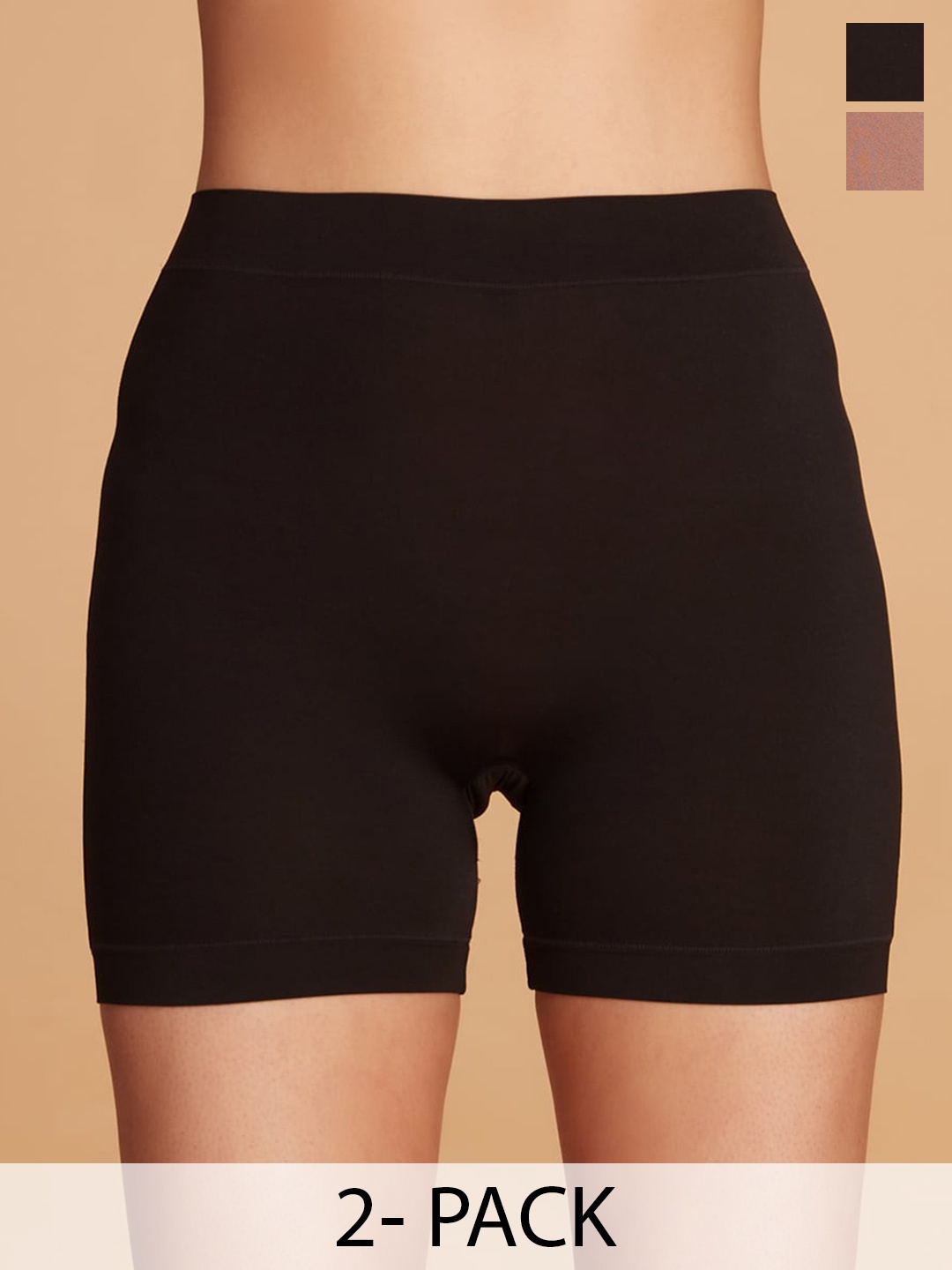 

Nykd Women Pack Of 2 Slim Fit Sports Shorts, Black