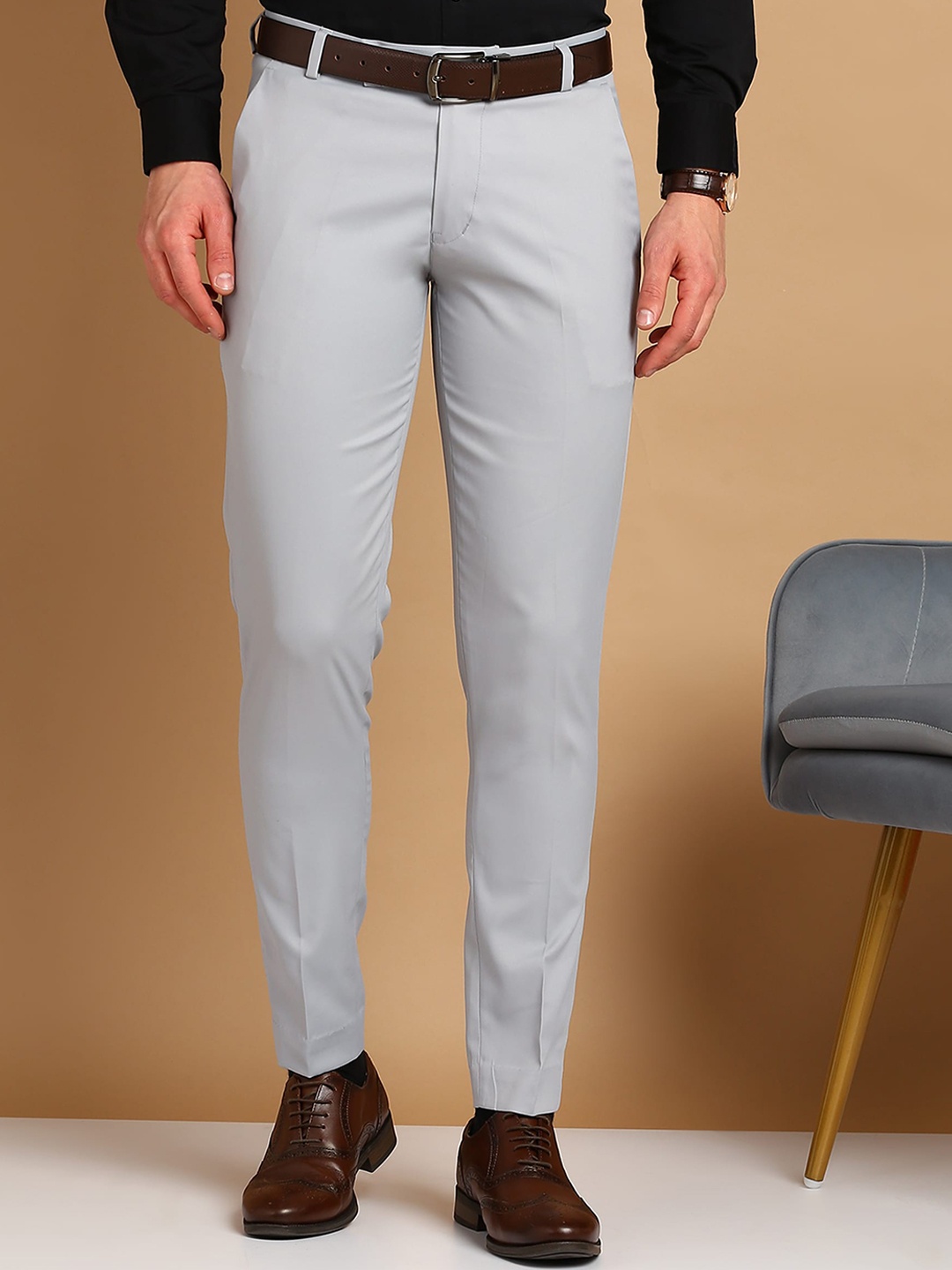 

FUBAR Men Mid-Rise Easy Wash Formal Trousers, Grey