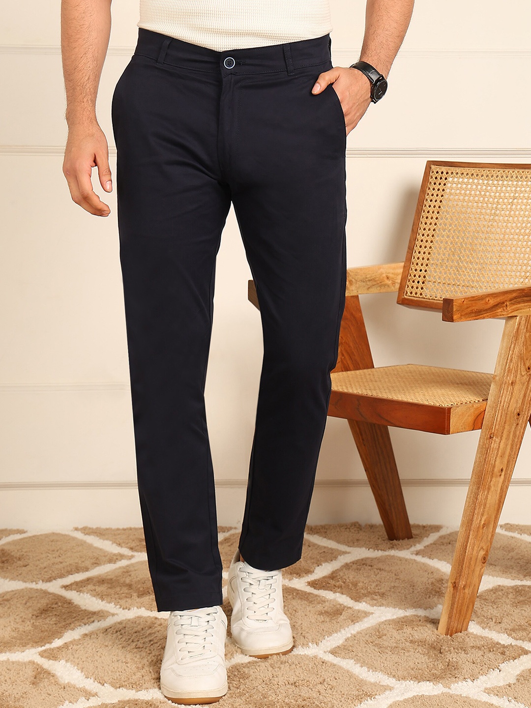 

FUBAR Men Slim Fit Pure Cotton Trousers, Navy blue