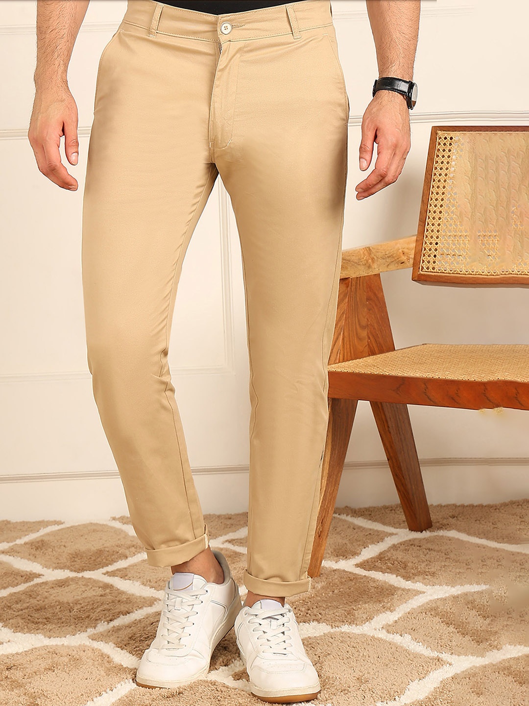 

FUBAR Men Slim Fit Mid-Rise Easy Wash Pure Cotton Chinos, Beige