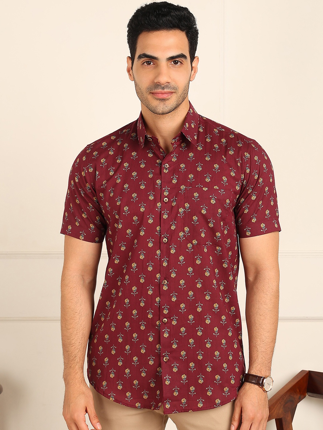 

FUBAR Slim Fit Floral Printed Casual Shirt, Maroon