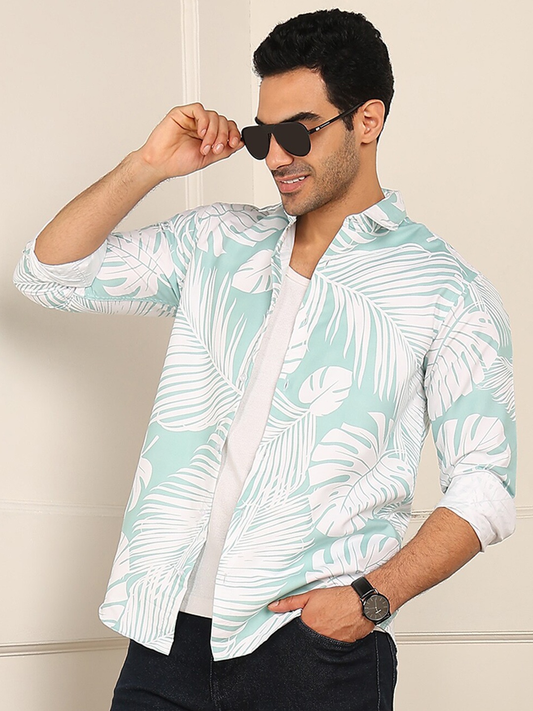 

FUBAR Slim Fit Floral Printed Casual Shirt, Green