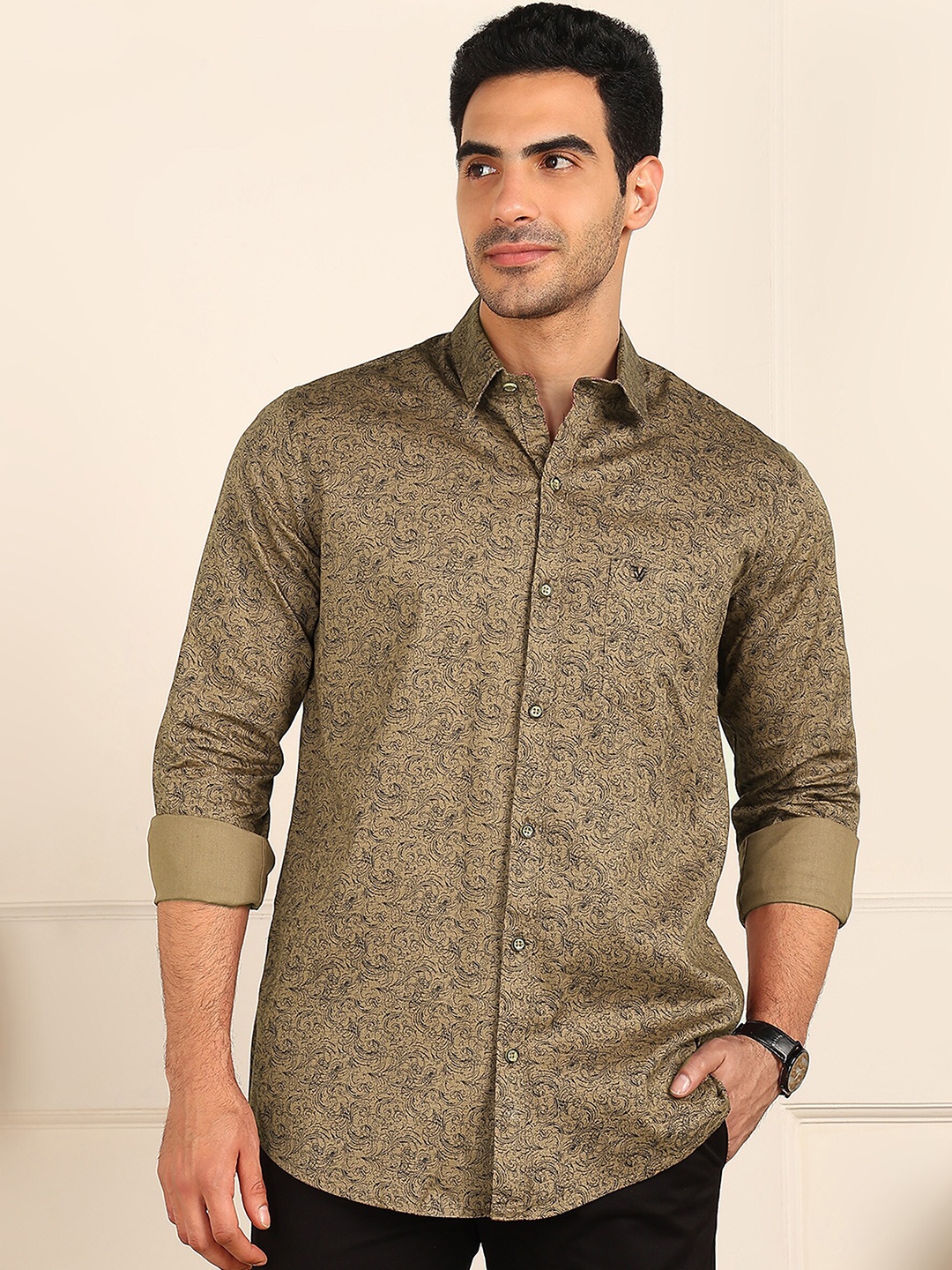 

FUBAR Slim Fit Floral Printed Casual Shirt, Khaki