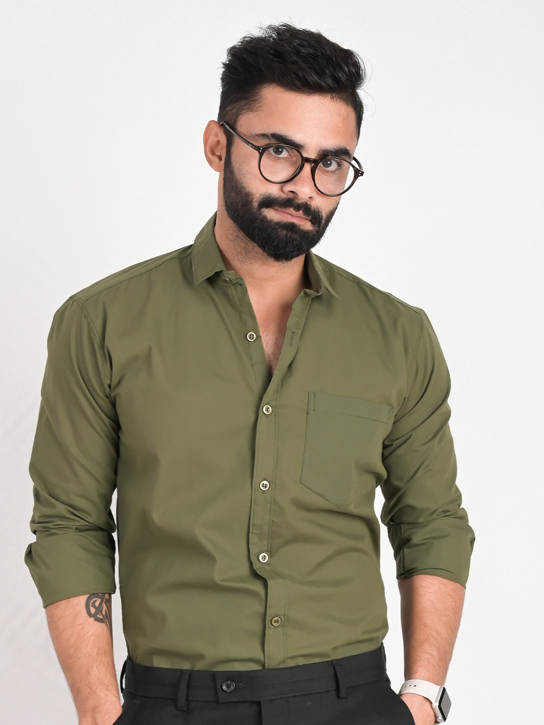 

FUBAR Slim Fit Spread Collar Casual Shirt, Green