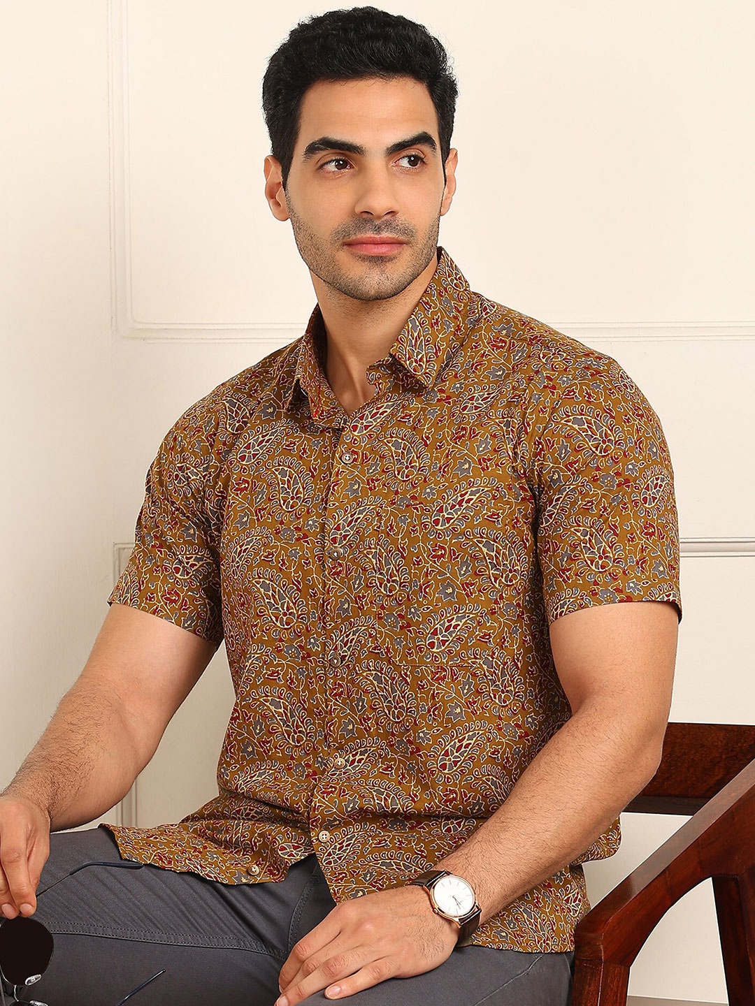 

FUBAR Slim Fit Paisley Printed Spread Collar Casual Shirt, Yellow