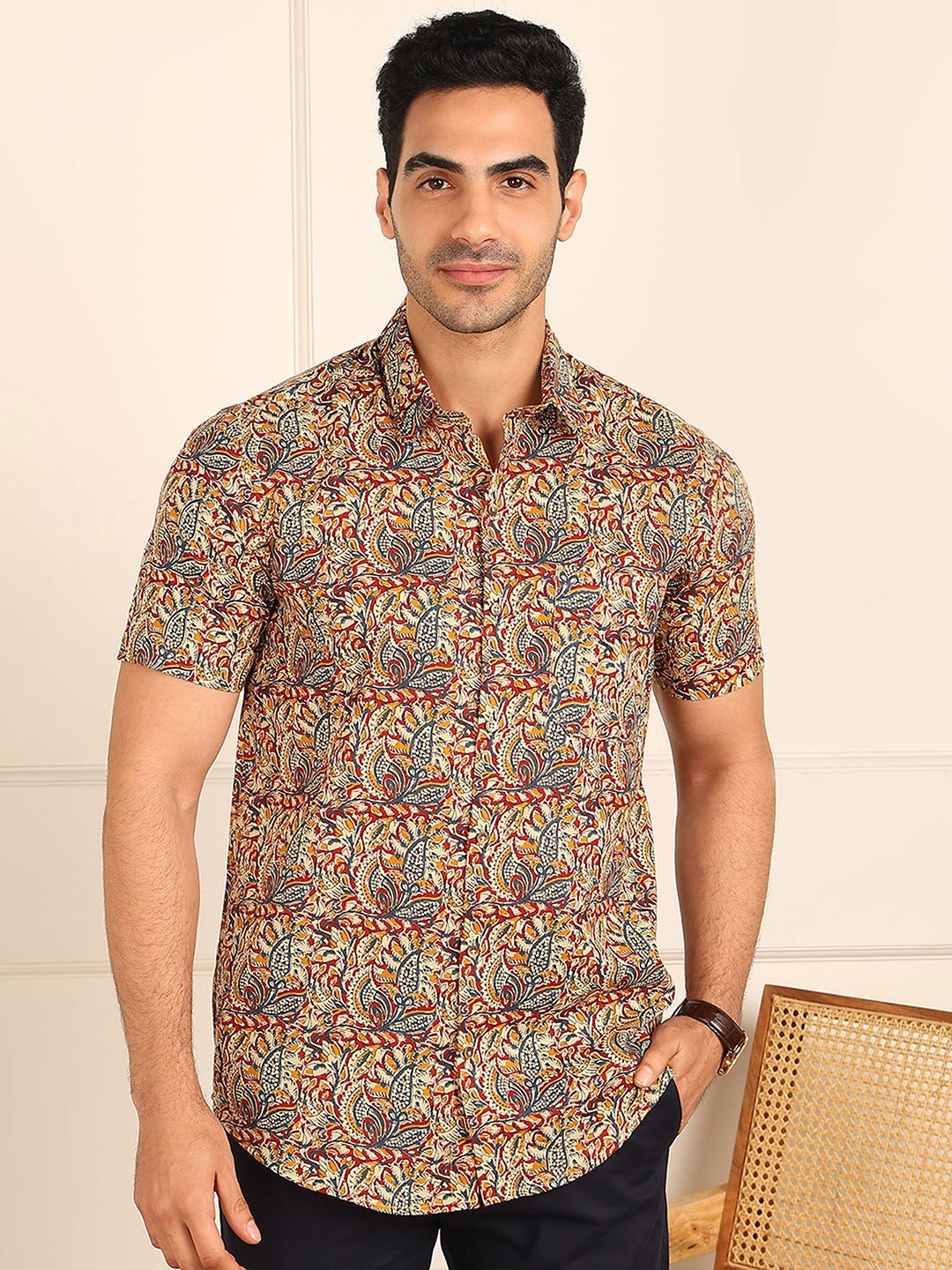 

FUBAR Slim Fit Floral Printed Casual Shirt, Cream