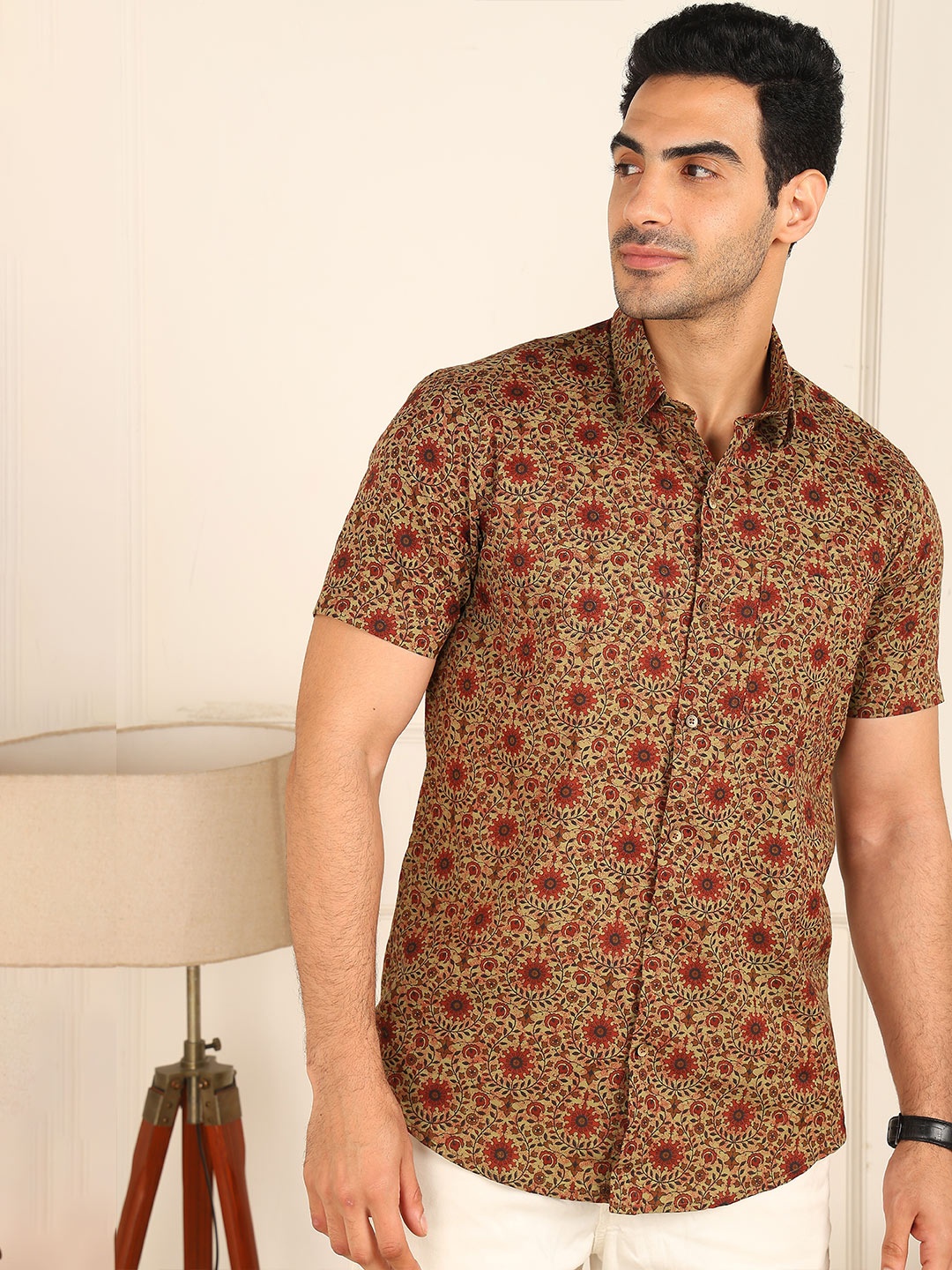 

FUBAR Slim Fit Floral Printed Spread Collar Casual Shirt, Brown