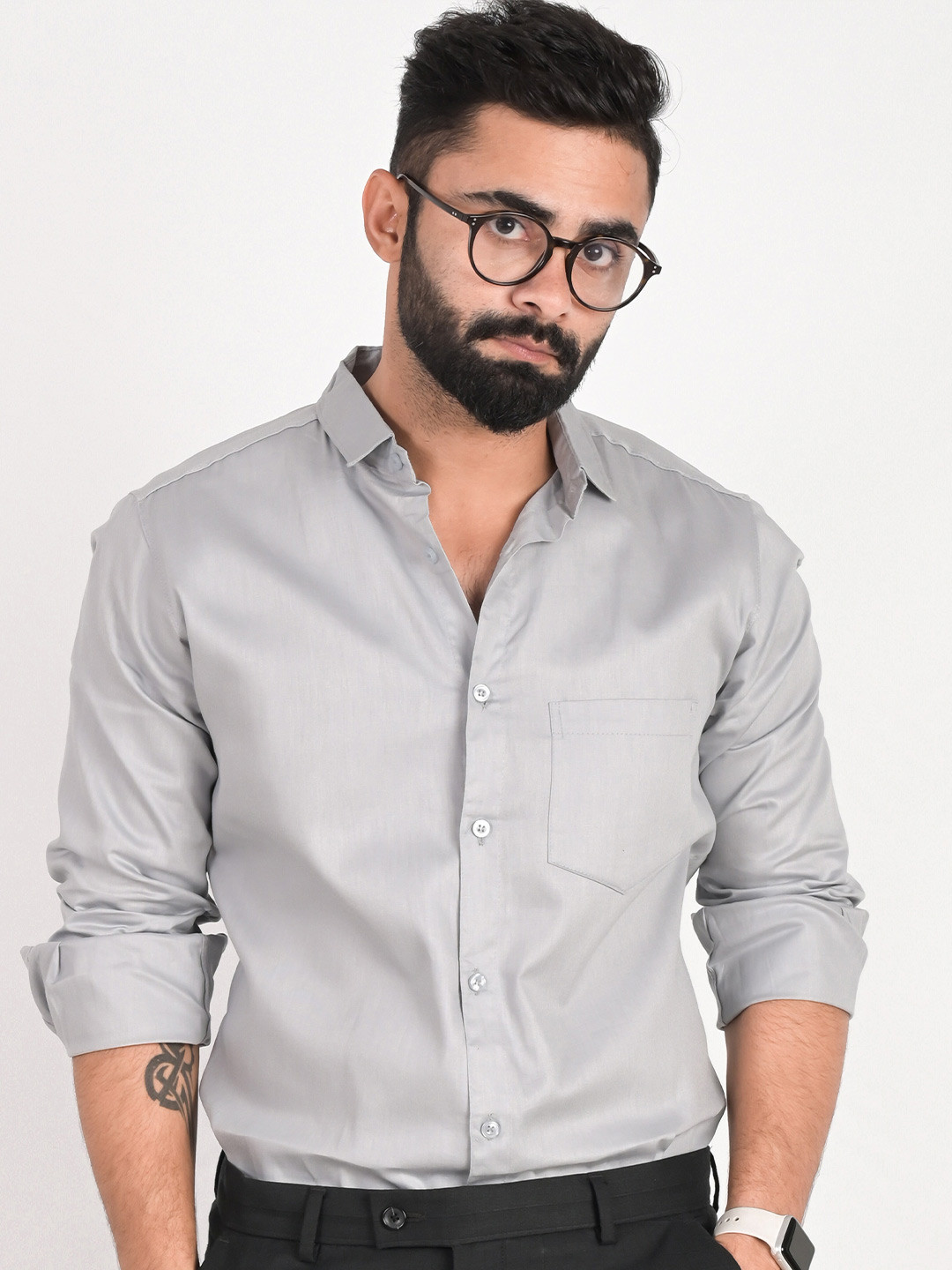 

FUBAR Slim Fit Spread Collar Formal Shirt, Grey