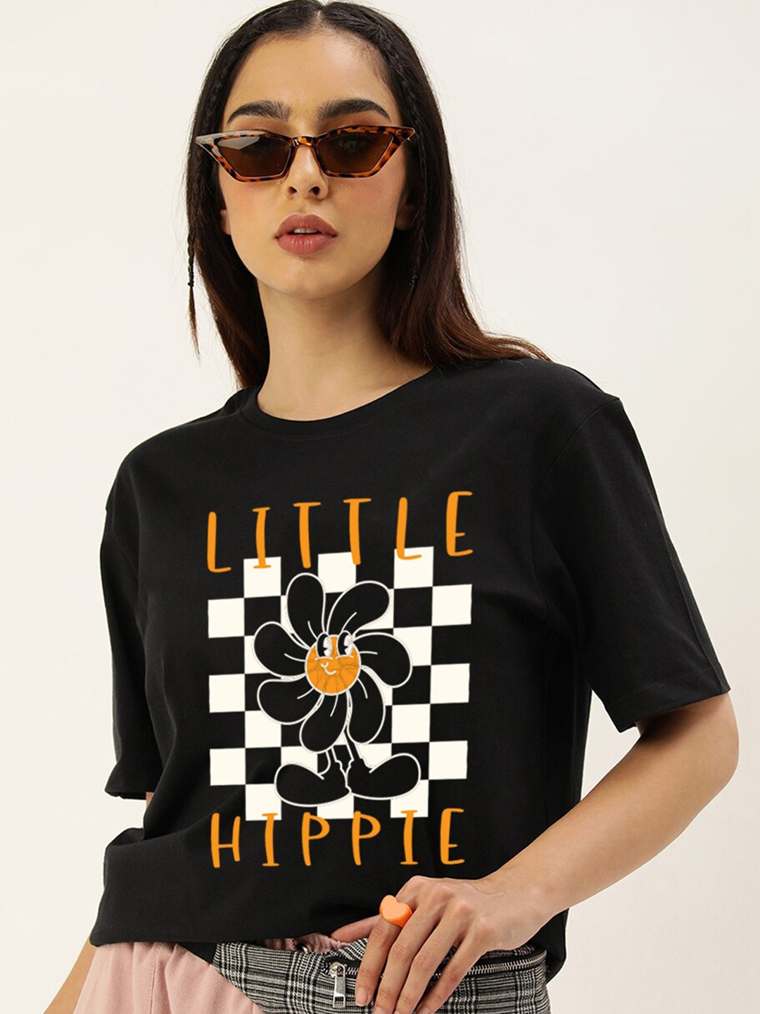 

JUNEBERRY Graphic Printed Drop-Shoulder Oversized Pure Cotton T-shirt, Black