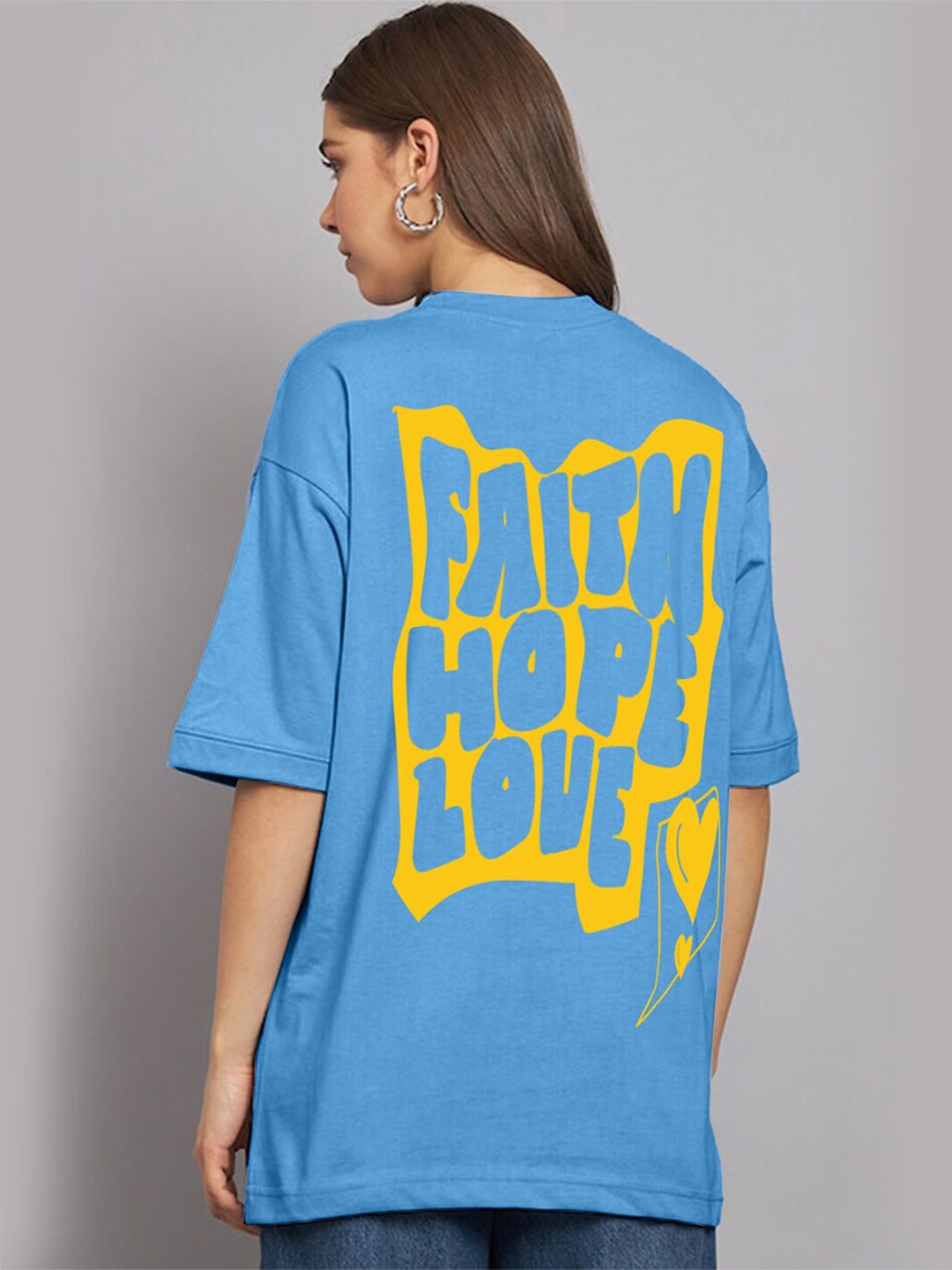 

JUNEBERRY Typography Printed Pure Cotton Oversized T-shirt, Blue