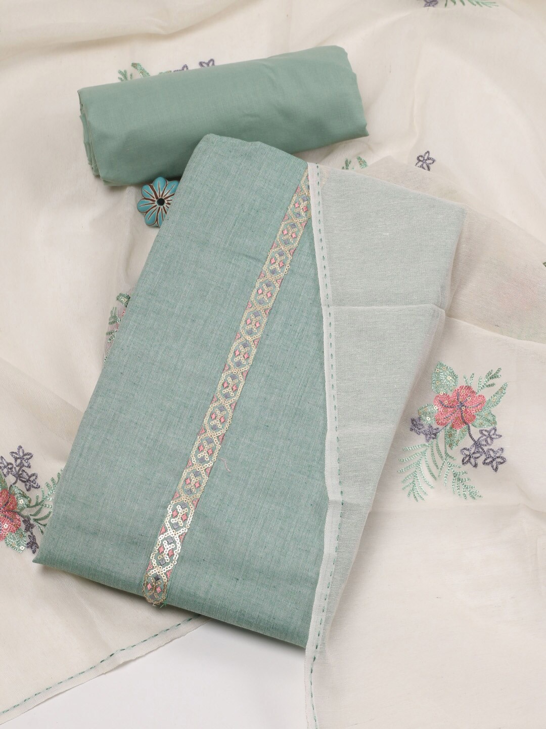 

Meena Bazaar Unstitched Dress Material, Green