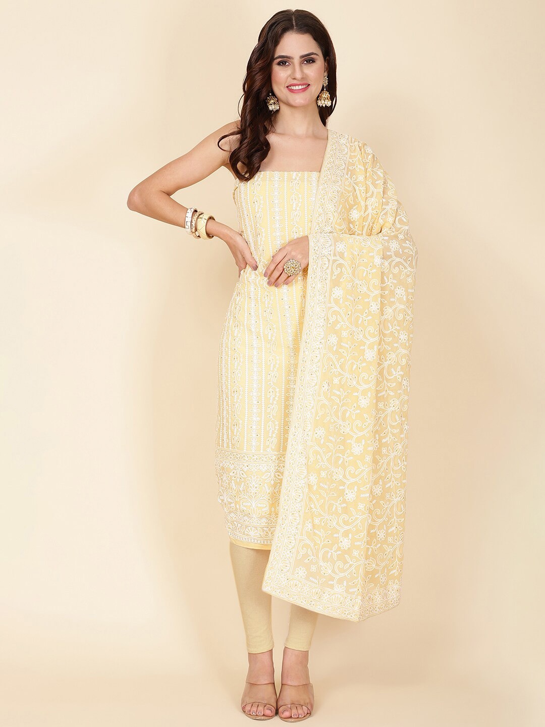 

Meena Bazaar Embroidered Unstitched Dress Material, Yellow