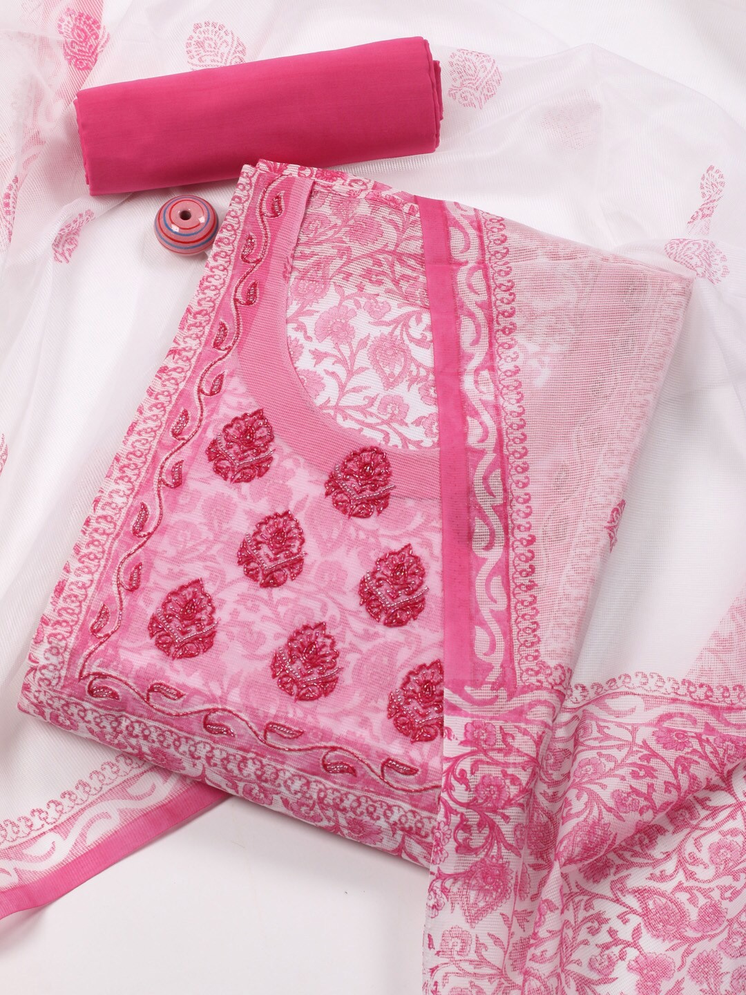 

Meena Bazaar Printed Unstitched Dress Material, Pink