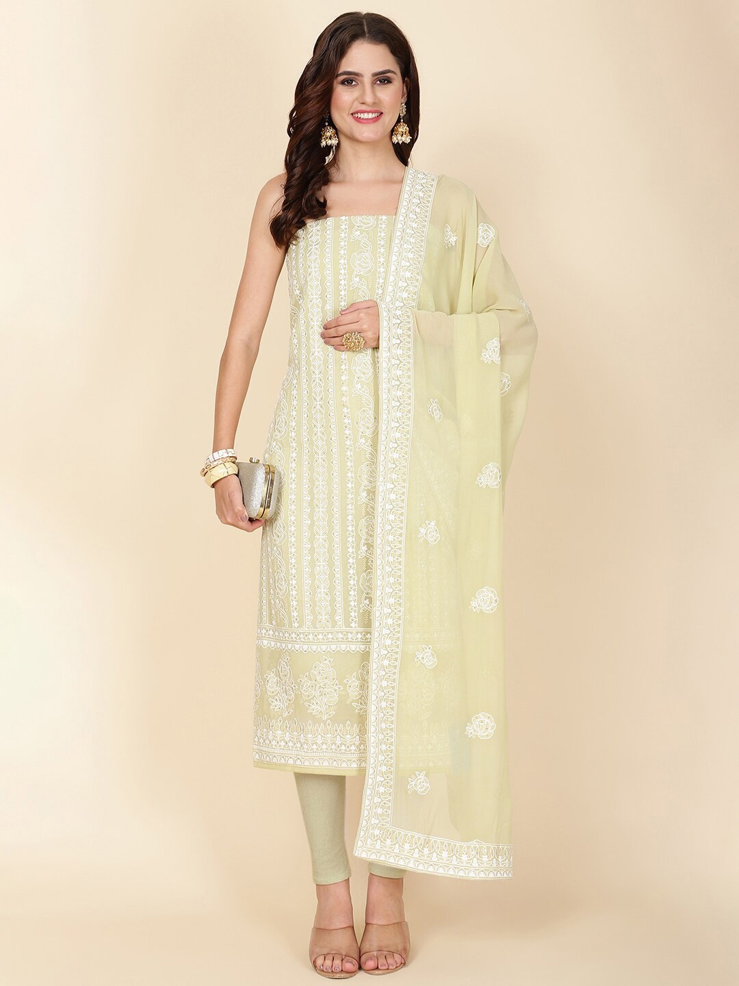 

Meena Bazaar Embroidered Unstitched Dress Material, Green