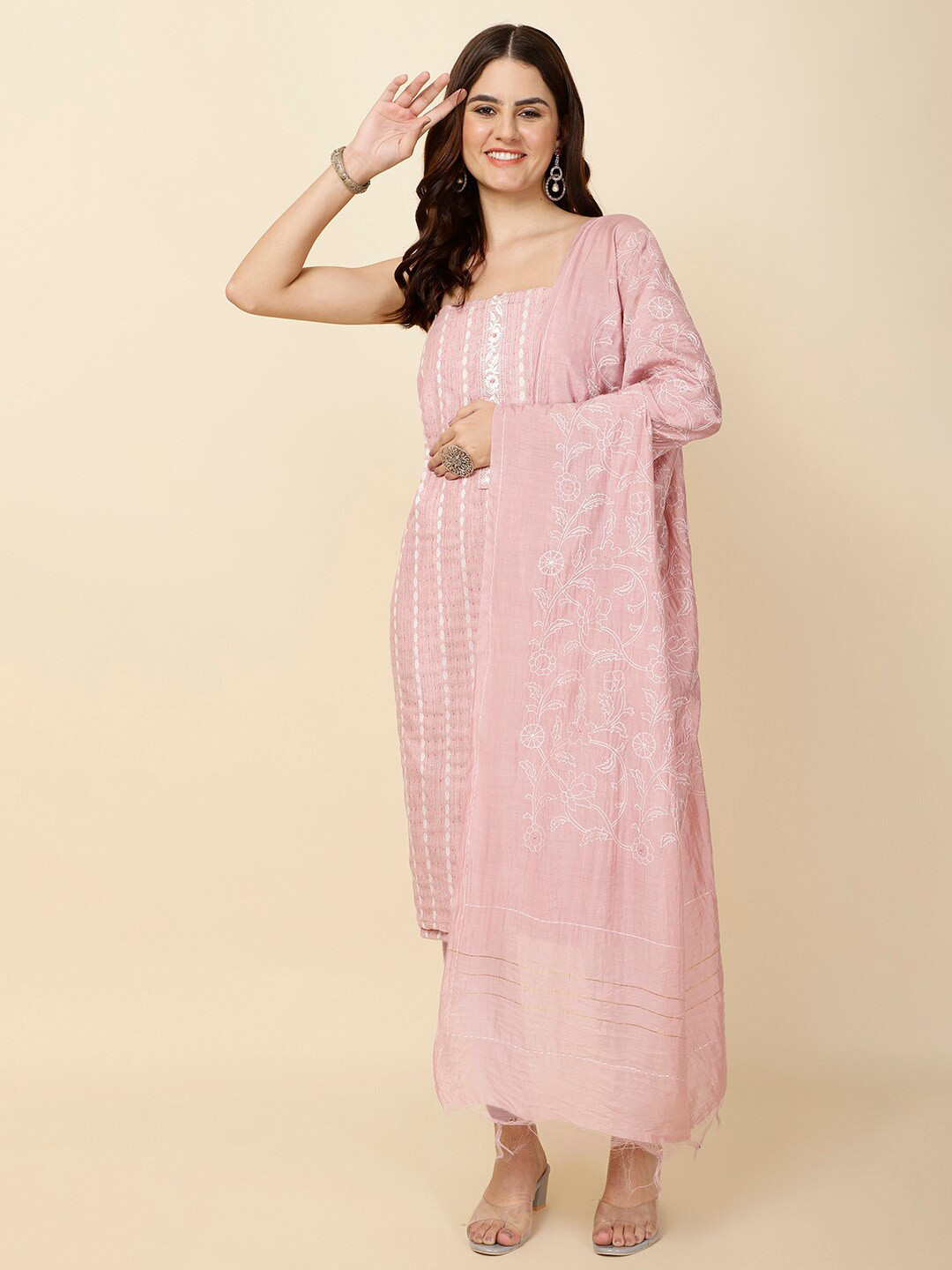 

Meena Bazaar Unstitched Dress Material, Pink