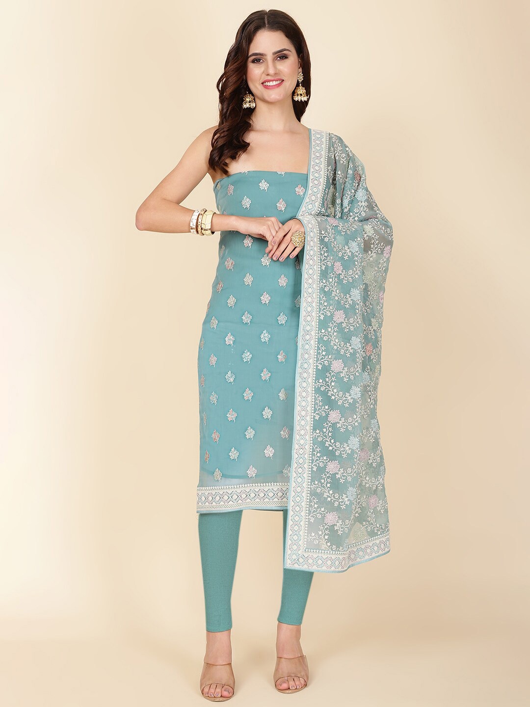

Meena Bazaar Embroidered Unstitched Dress Material, Blue