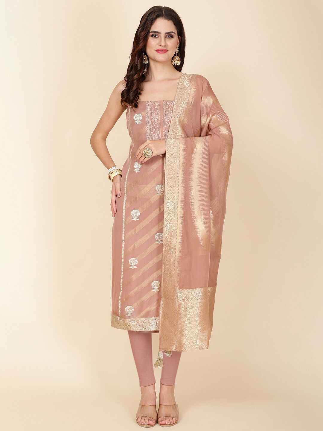 

Meena Bazaar Unstitched Dress Material, Pink