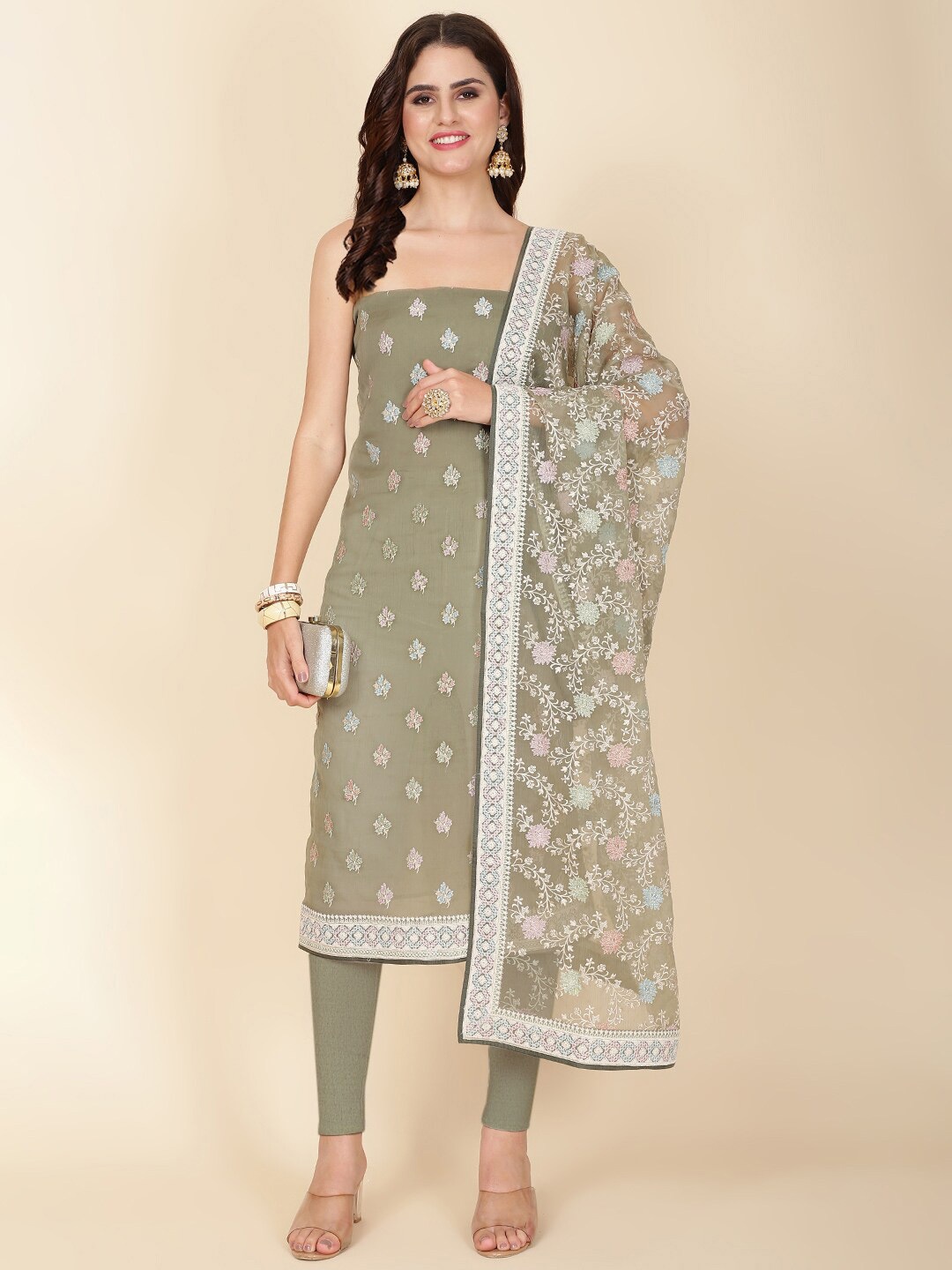 

Meena Bazaar Embroidered Unstitched Dress Material, Green