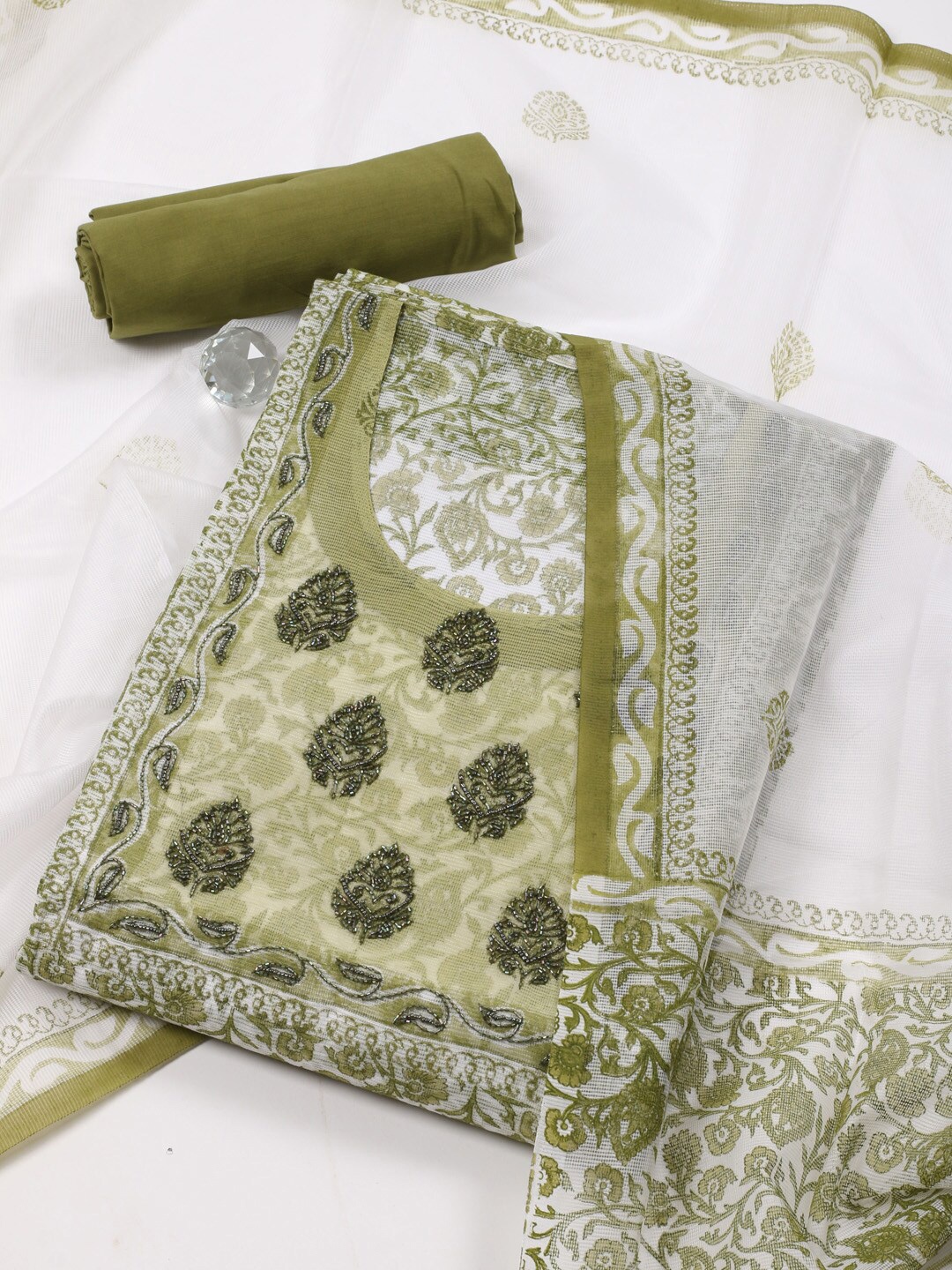 

Meena Bazaar Printed Unstitched Dress Material, Green