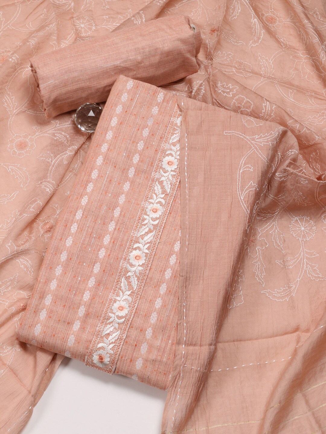 

Meena Bazaar Unstitched Dress Material, Peach