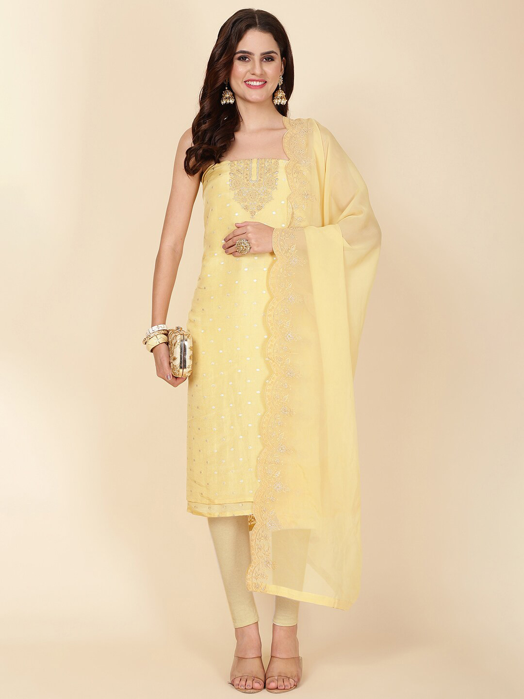 

Meena Bazaar Art Silk Unstitched Dress Material, Yellow