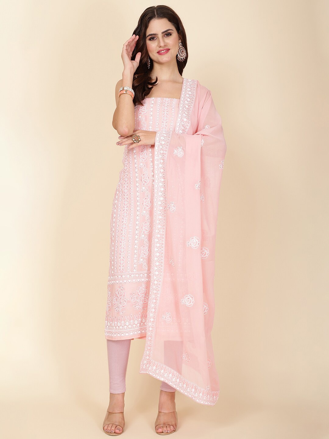 

Meena Bazaar Embroidered Unstitched Dress Material, Pink
