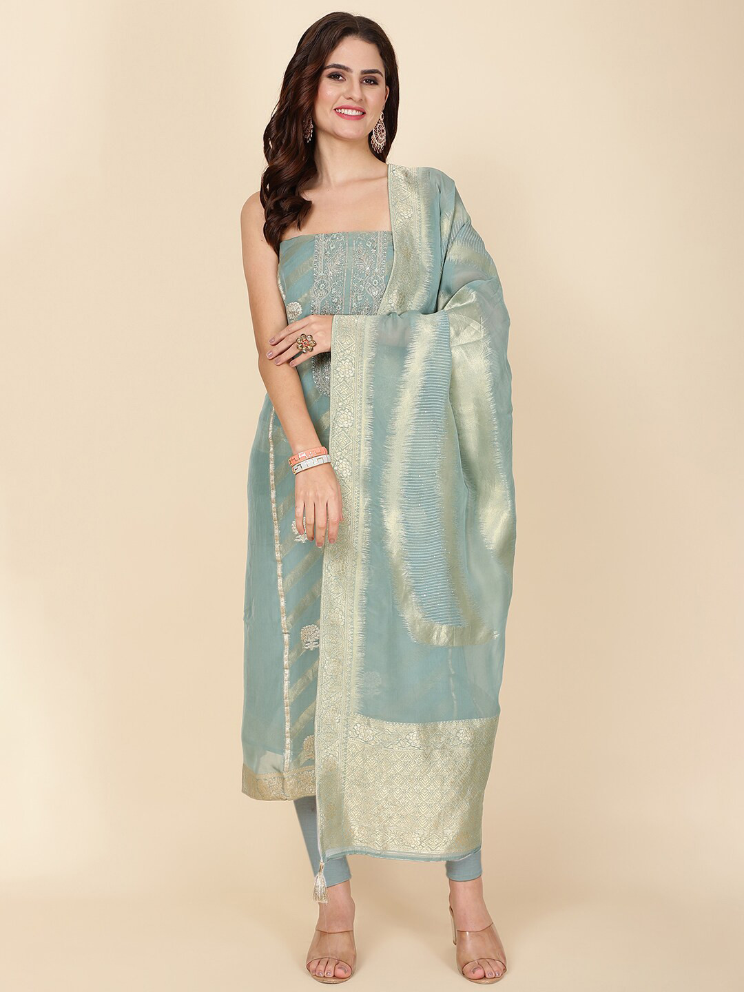 

Meena Bazaar Unstitched Dress Material, Green